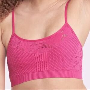 Colsie Women's Scoop Neck Lightweight Crochet Bralette Pink Medium